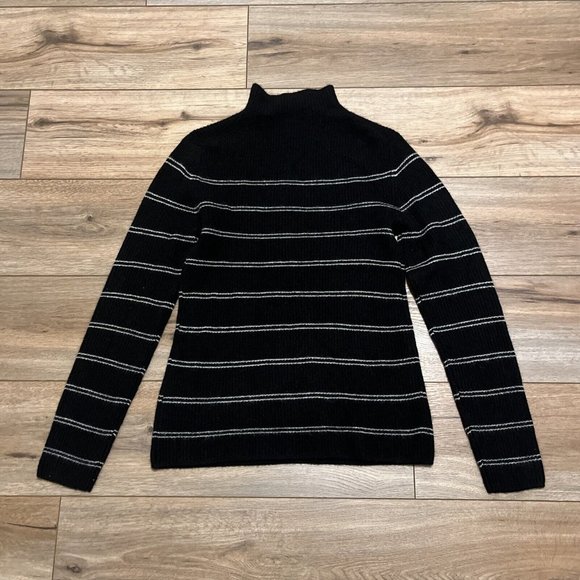 Magaschoni Cashmere Sweater SZ Medium Rib Knit Black White Stripe Mock Neck - Picture 10 of 11